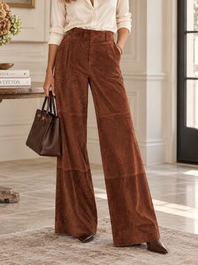 TWP Hudson St Cigar Brown Suede Wide Leg Pants